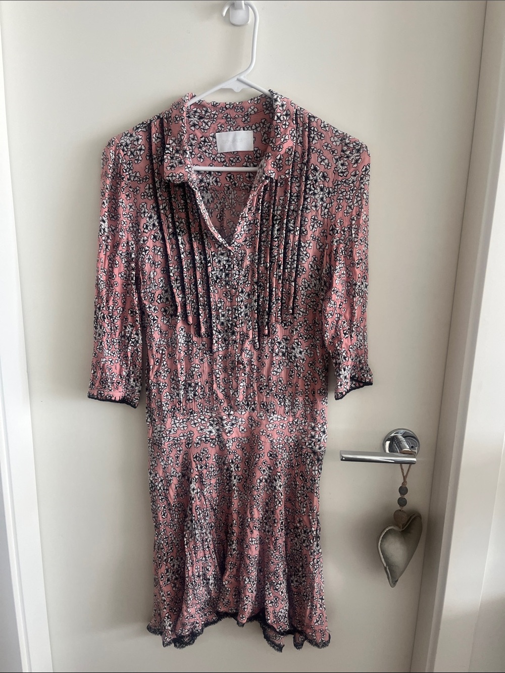 Zadig & Voltaire Pink Floral Midi Dress with Pleated Front